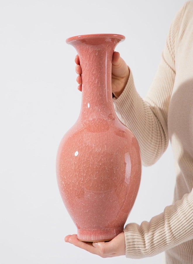 SILINE 12.8" Ceramic Pink Glaze Vase,Jingdezhen Ice Crack Big Decor Vase,China Handmade Porcelain Flower Bottle (ShangPing) - Image 3